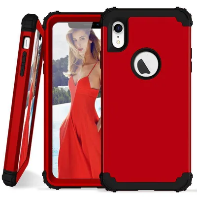 Immagine prodotto di custodia iPhone XR, 3 in 1 ibrida PC rigido TPU Silicone, Custodia protettiva antiurto per iPhone XR Rosso
