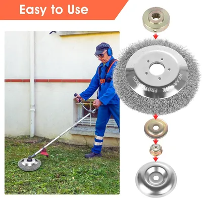 Produktbild von Universelle Unkrautbürste Freischneider 254 mm - Stahlbürste für Rasenmäher mit Werkzeug und Adaptern 154 cm Unkrautbürste