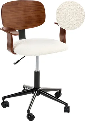 Produktbild von BELIANI Schreibtischstuhl Dunkelbraun / Cremeweiß Bouclé Stoff Holzoptik Drehbar Höhenverstellbar Retro Stil Modernes Design Bürostuhl Homeoffice