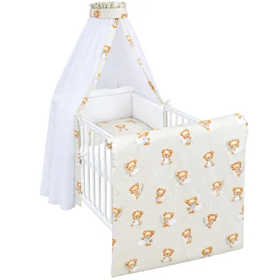 Produktbild von Baby Delux Baby Bettwäsche Bettset 4-tlg Bettausstattung Nestchen Himmel Waffelpique Sternenbär Beige