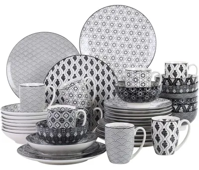 Produktbild von Kombiservice 40-teilig für 8 Personen, Porzellan, Schwarz + Creme