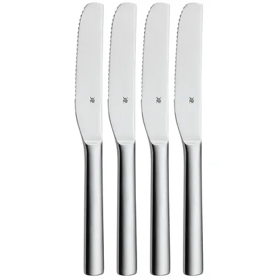 Produktbild von WMF Nuova Brunchmesser Set 4-tlg, Frühstücksmesser 19,5 cm, Brötchenmesser Wellenschliff, Brotzeitmesser, Cromargan Edelstahl poliert