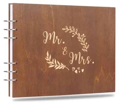 Holz-Gästebuch Mr & Mrs, 120 Seiten, 21 cm, Hochzeit
