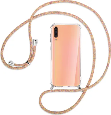 Produktbild von Handykette Backcover-Schutzhülle mit Band (Metall silberfarben) für Samsung Galaxy A50 - Rainbow