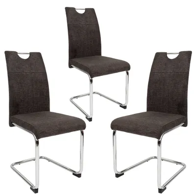 Produktbild von Moderne Esszimmerstühle mit Stoffbezug - gepolsterte Esstischstühle Freischwinger mit robustem Chrom Gestell,Menge:3 St.;Farbe:Braun-Grau