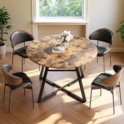 Imagen del producto de Mesa redonda de 120x120 cm - Mesa de cocina con estante de almacenamiento, ideal para salón y comedor
