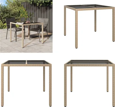 Produktbild von vidaXL Gartentisch 90x90x75 cm Gehärtetes Glas Poly Rattan Beige - Gartentisch - Gartentische - Tisch - Tische