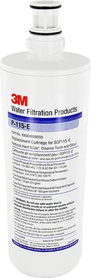 A white water filter cartridge with product information and branding.