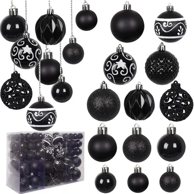 Weihnachtskugeln 100er Set, bruchsicher, schwarz, 3-6 cm, Kunststoff
