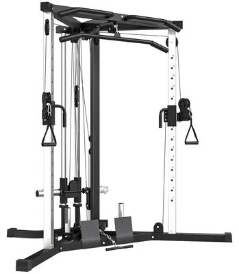 Produktbild von Kraftstation Fitnessstation mit Latzug, Klimmzugstange Curl-/Ruderstange Griffe, 15-fach verstellbar