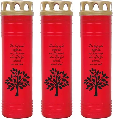 Produktbild von Grabkerze Rot 3er Pack, Brenndauer: 170 Stunden ( je Kerze ), Motiv: Baum