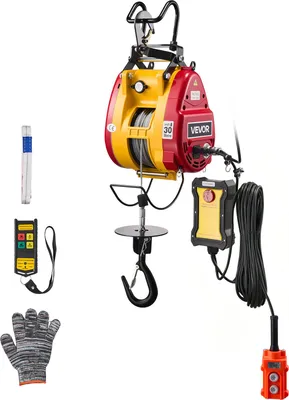 Immagine prodotto di VEVOR argano elettrico a fune da 300 kg, paranco elettrico a fune 2 in 1 da 1500 W, paranco con altezza di sollevamento di 30 m, trazione del cavo di 18,9 m/min, con telecomando cablato e wireless per fabbrica, magazzino e garage
