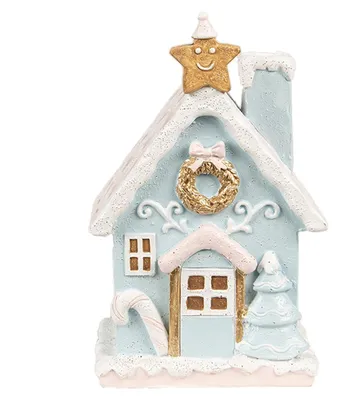 Immagine prodotto di Clayre & Eef Casa di pan di zenzero con LED 9x8x15 cm Poliresina blu