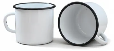 2 große emaillierte Metallbecher, Weiß, 400 ml
