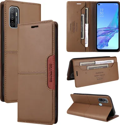 Image de Etui pour Oppo A53/A53S/A33 (2020), étui portefeuille en cuir avec fente pour cartes et support Marron