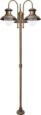 Produktbild von Außenleuchte Echt-Messing Glas E27 IP44 210 cm in Bronze Antik matt 3-flammig Maritim Stehleuchte außen