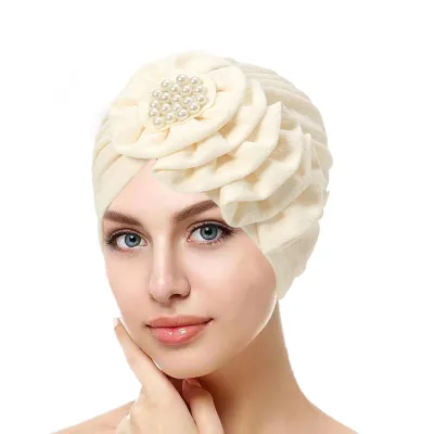 Produktbild von Damenmütze, einfarbig, modisch, Turbanmütze für Damen, bequem, dekorativ, Kopftuch für Damen und Mädchen, Weiß