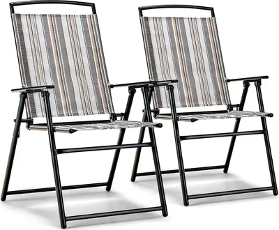 Produktbild von COSTWAY 2er Set Gartenstühle, Klappstühle mit Armlehnen, Balkonstühle mit atmungsaktivem Stoff, Terrassenstühle für Garten, Hinterhof, Balkon (2er Set)