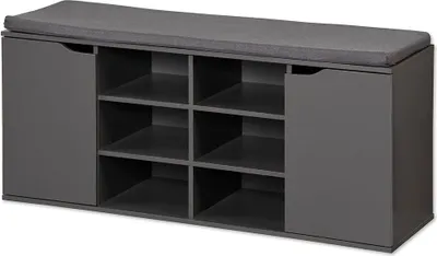 Produktbild von KESPER Schuhschrank grau mit Sitzkissen – 103 x 30,5 x 48 cm – 6 Fächer & 2 Türen mit variablen Einlegeböden – praktische Sitzbank – 1591913