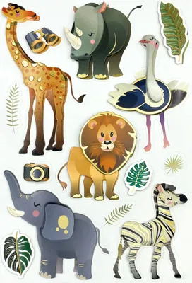 Produktbild von Oblique Unique 14 3D Sticker Tiere und Blätter Aufkleber Safari Zoo als Dekoration zum Basteln DIY Dekoration Scrapbooking