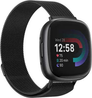 Produktbild von Strap-it Milanese Armband - Kompatibel mit Fitbit Versa 4 Armband Ersatzarmband Edelstahl - Magnetverschluss - Hochwertiges Material - für Armband Schwarz (S/M)