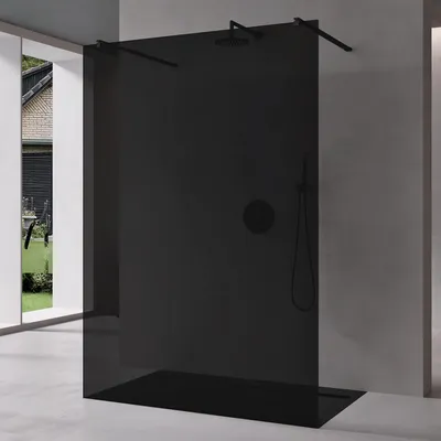 Produktbild von Mai & Mai Duschwand Duschabtrennung 2 Schwarze Haltestange für Walk-In Dusche 80cm 8mm Grauglas ESG-Sicherheitsglas mit Nanobeschichtung Bremen01VG+2