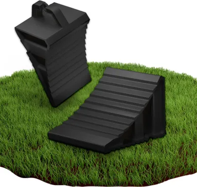 Image de Cales de roue TRMLBE 2 pcs cales de roue en plastique avec poign?e 20x12x11cm cales de frein antid?rapantes, butoir de roue pour garage camping-car voiture, noir
