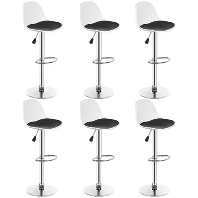 Image de lot de 6 tabourets de bar Chaise de bar en similicuir réglable en hauteur pivotant noir et blanc