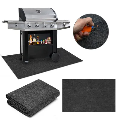 Image de Fiqops BBQ Tapis de gril Tapis de gril Autres accessoires pour barbecue Gris Tapis réfractaire Sous-couche imperméable Tapis de gril oléophobe Tapis d'extérieur 80*120CM