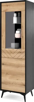 Produktbild von Vitrine DIAMOND W54 Wohnzimmerschrank Schrank Vitrinenschrank Schwarz / Evoke Eiche