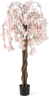 Zdjęcie produktu dla COSTWAY Sztuczne drzewo kwitnącej wiśni, 163 cm, sztuczne drzewo z kwiatami, drzewo kwiatowe w doniczce, drzewo kwitnącej wiśni Sakura, na ślub (białe)