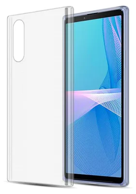 A clear protective case is shown next to a smartphone.