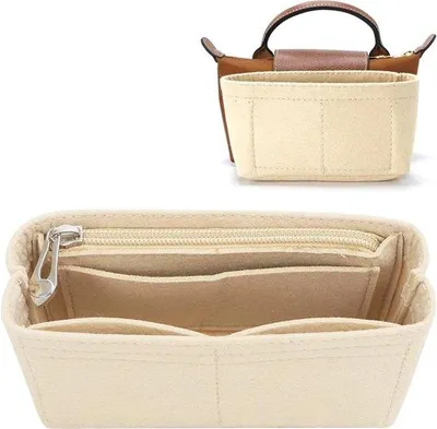 Produktbild von Famanu Mini-Organizer für Handtasche aus Filz - Kleine Handtasche - Beige Damenhandtasche - Einsatzorganizer mit Reißverschluss