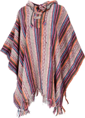 Produktbild von Poncho Hippie Chic, Ethno Poncho, Andenponcho - Orange/pink, Uni, Rot, Baumwolle, Jacken, Mäntel & Ponchos