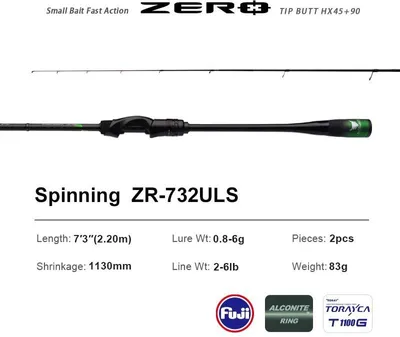Zdjęcie produktu dla Wędka spinningowa, lekka konstrukcja, wyjątkowa czułość, spinning ZR-732ULS
