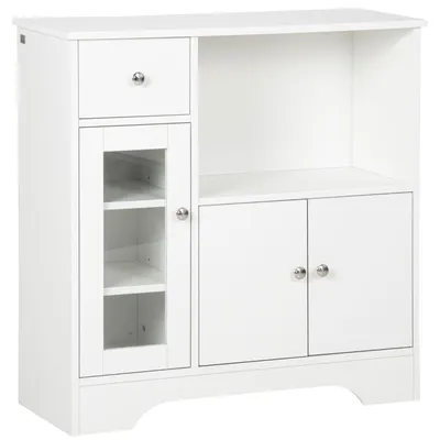 Immagine prodotto di Credenza Buffet 80x30x82 cm con Vano Aperto Cassetto 3 Ripiani e Armadietto a 2 Ante in Legno Bianco