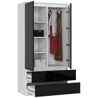 Produktbild von Kleiderschrank S90 90cm Garderobe 2 Türen 2 Schubladen Schrank 180cm hoch CLP