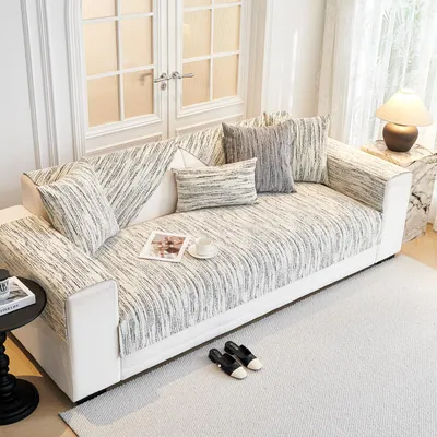Produktbild von Chenille Sofaüberwurf Rutschfest Weich 110x160 cm Weiß-Schwarz