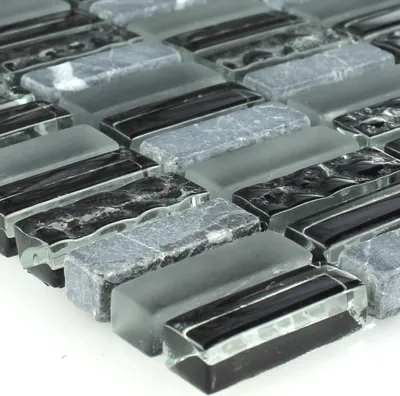 Produktbild von Mosaikfliesen Glas Marmor Grau Mix 10x30x8mm