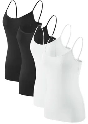 Produktbild von Damen Unterhemden 4er Pack S Schwarz/Schwarz/Weiß/Weiß Spaghettiträger Verstellbar Modal/Elasthan