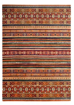 Produktbild von Nuri Teppich aus Wolle 60 × 40 cm – Hochwertiger Orient- und Ethnoteppich mit zeitlosem Streifenmuster