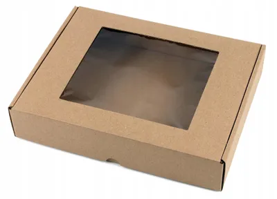 Produktbild von 21x15x3 cm Box mit Fenster quadratisch - Eco braun - 5er Set _ Schachtel mit Fenster, Verpackung mit Sichtfenster