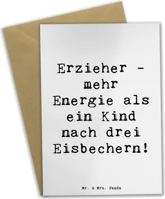 Produktbild von Mr. & Mrs. Panda Grußkarte Spruch Erzieher Energie - Weiß - Geschenk, Berufspassion, osterkarte, Dankeschön, dankeskarten, weihnachtskarten, Geschenke mit Herz, Beruf