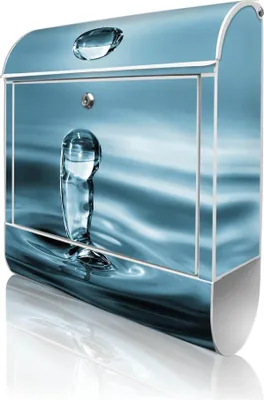 Produktbild von banjado Design Briefkasten Stahl weiß mit Zeitungsfach pulverbeschichtet "Wassertropfen" 38x46x12,5cm & 2 Schlüssel - Postkasten A4 Einwurf inkl. Montagematerial [BKW 10139]