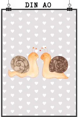 Produktbild von Mr. & Mrs. Panda Bild Schnecken Liebe DIN A0 - Grau Pastell - Geschenk, Paar, wanddeko, Plakat, Verliebt, drucke, glücklich, Zufrieden, kunstdruck poster, Pärchen