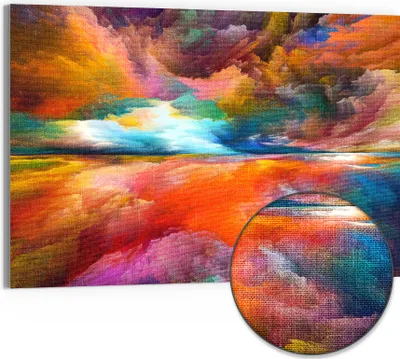 Produktbild von DEQORI Hybrid Leinwand Bild 90x60 cm 'Gespiegelte Farbwolken ' Wandbild Glas flach modern