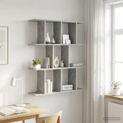 Obrázok produktu pre Maison Exclusive – Nástenná polica, sivá betónová farba, 80 x 20 x 96 cm, drevovláknitá doska