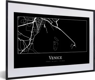 Produktbild von MuchoWow® Gerahmtes Poster Stadtplan - Venedig - Karte - Venedig 60x40 cm - Poster mit Schwarzem Bilderrahmen Wandposter Rahmen Foto Bilder - Schlafzimmer - Plakat in Rahmen - Drucken