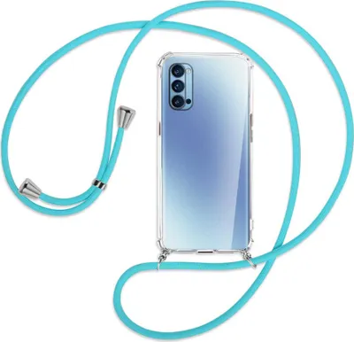 Produktbild von Handykette Backcover-Schutzhülle mit Band (Metall silberfarben) für Oppo Reno4 Pro 5G - türkis