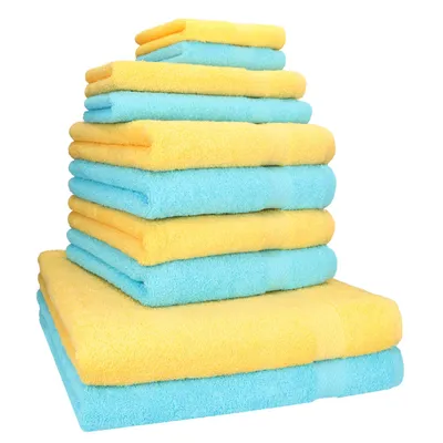 Produktbild von Betz 10-tlg. Handtuch-Set PREMIUM CLASSIC 2 Duschtücher 4 Handtücher 2 Gästetücher 2 Seiftücher Farbe: gelb & türkis